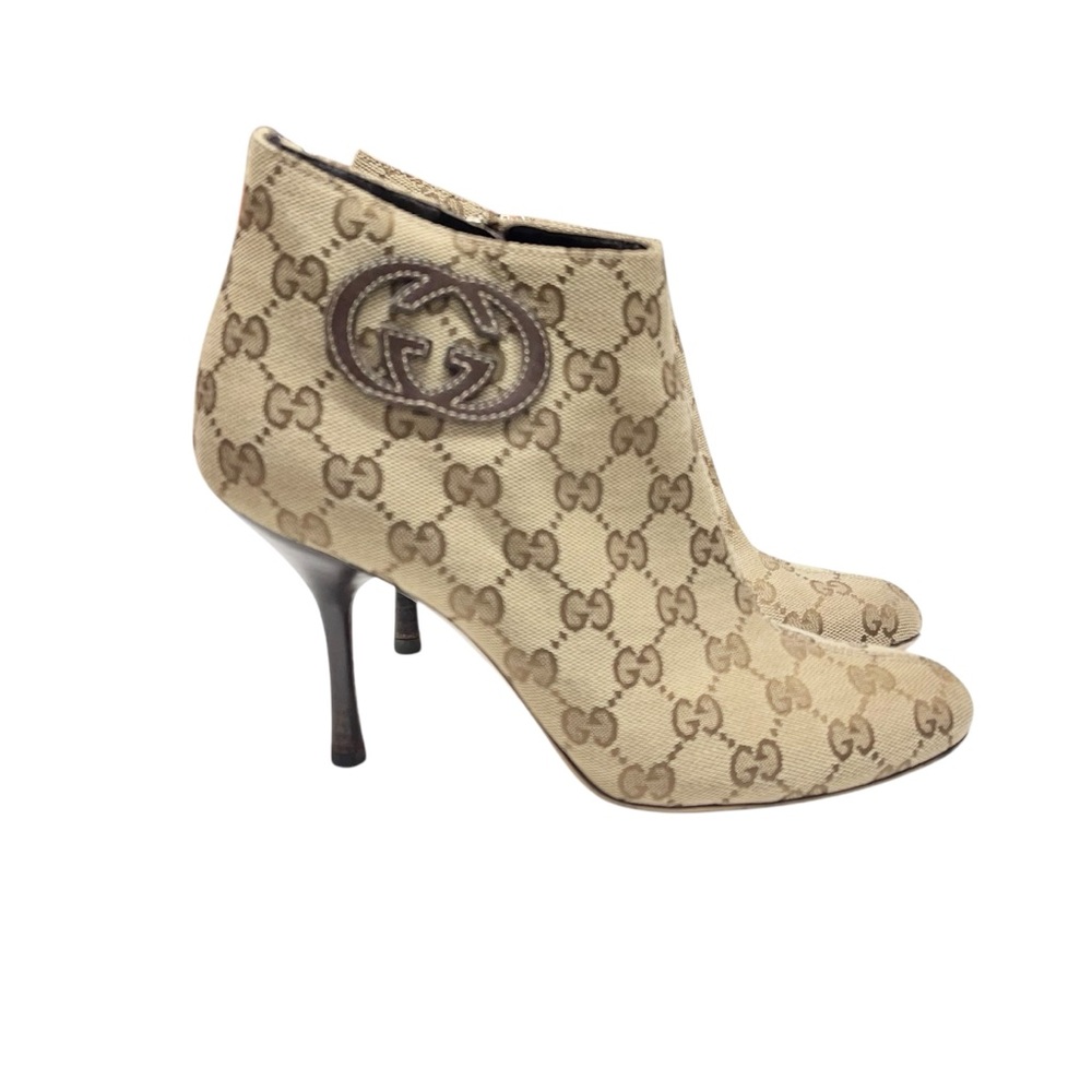 Gucci Monogram Ebony Ankle Heeled Booties
